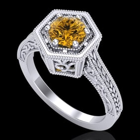 0.77 ctw Intense Fancy Yellow Diamond Art Deco Ring 18k White Gold