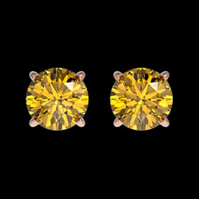 1 ctw Certified Intense Yellow Diamond Stud Earrings 10k Rose Gold