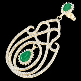 6.40 ctw Emerald & Micro Pave VS/SI Diamond Earrings 14k Yellow Gold