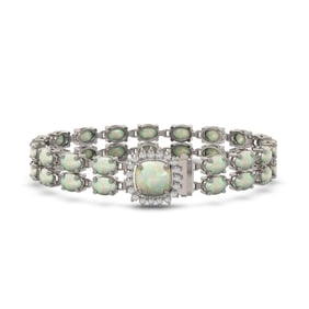 14.41 ctw Opal & Diamond Bracelet 14K White Gold