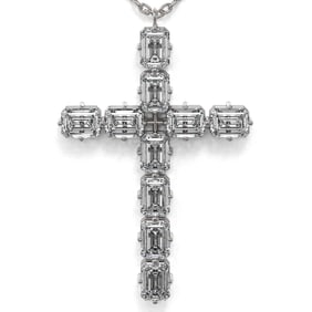2.5 ctw Emerald Cut Diamond Cross Necklace 18K White Gold