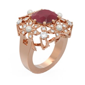 6.16 ctw Ruby & Diamond Ring 18K Rose Gold