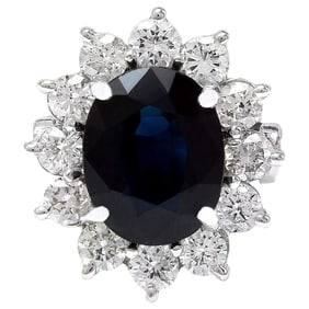 Sapphire Diamond Ring 14K White Gold