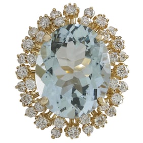 Aquamarine Diamond Ring 14K Yellow Gold