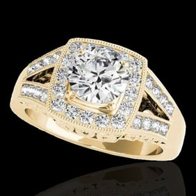 1.65 ctw Certified Diamond Solitaire Halo Ring 10k Yellow Gold