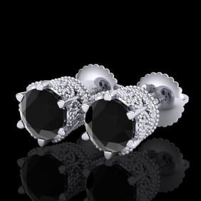 2.04 ctw Fancy Black Diamond Art Deco Stud Earrings 18k White Gold