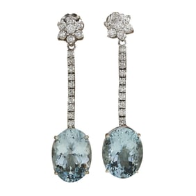 Natural Aquamarine Diamond Earrings In 14