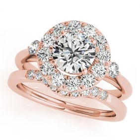 1.62 ctw Certified VS/SI Diamond 2pc Wedding Set Halo 14k Rose Gold
