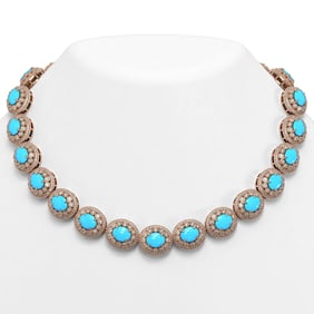 86.75 ctw Turquoise & Diamond Victorian Necklace 14K Rose Gold
