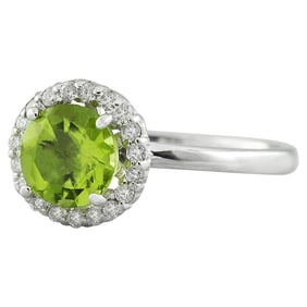 Peridot Diamond Ring 14K White Gold