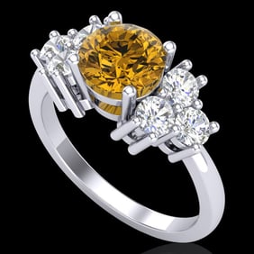 1.51 ctw Intense Fancy Yellow Diamond Art Deco Ring 18k White Gold