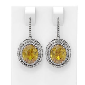 8.23 ctw Canary Citrine & Diamond Earrings 18K White Gold