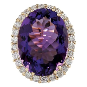 Amethyst Diamond Ring 14K Yellow Gold