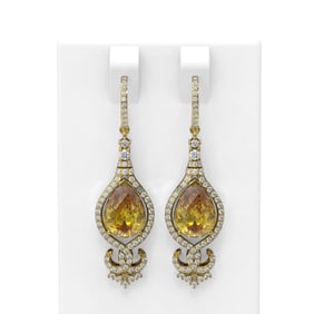 6.83 ctw Canary Citrine & Diamond Earrings 18K Yellow Gold