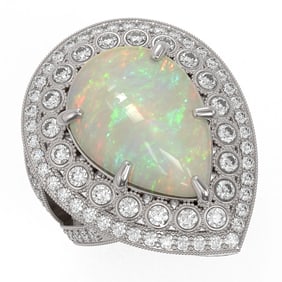 11.19 ctw Certified Opal & Diamond Victorian Ring 14K White Gold