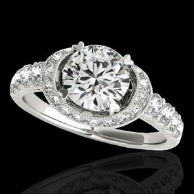 1.75 ctw Certified Diamond Solitaire Halo Ring 10k White Gold