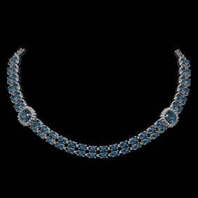 39.55 ctw London Topaz & Diamond Necklace 14K White Gold