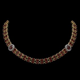 32.67 ctw Garnet & Diamond Necklace 14K Yellow Gold