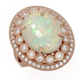 9.48 ctw Certified Opal & Diamond Victorian Ring 14K Rose Gold