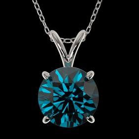 1.55 ctw Certified Intense Blue Diamond Necklace 10k White Gold