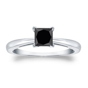 Natural 1.00 CTW Black Diamond Solitaire Ring 18K White Gold