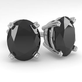 10 ctw Oval Black Diamond Stud Designer Earrings 14k White Gold