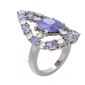 9.93 ctw Tanzanite & Diamond Ring 18K White Gold