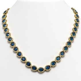35.13 ctw London Topaz & Diamond Micro Pave Halo Necklace 10k Yellow Gold