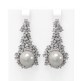 3.26 ctw Diamond & Pearl Earrings 18K White Gold