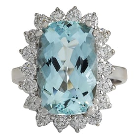 Aquamarine Diamond Ring 14K White Gold