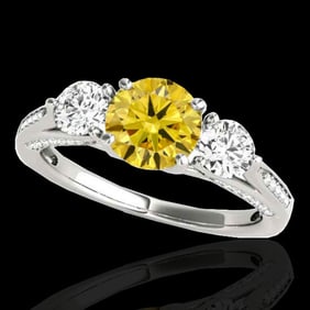 1.75 ctw SI/I Fancy Intense Yellow Diamond 3 Stone Ring 10k White Gold