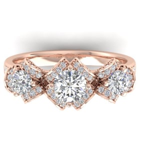 2 ctw VS/SI Diamond Art Deco 3 Stone Ring 14k Rose Gold