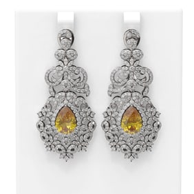 12.02 ctw Canary Citrine & Diamond Earrings 18K White Gold
