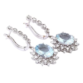 Natural Aquamarine Diamond Earrings In 14