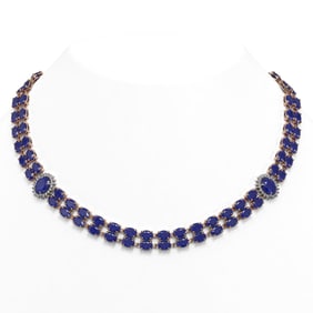 66.67 ctw Sapphire & Diamond Necklace 14K Rose Gold