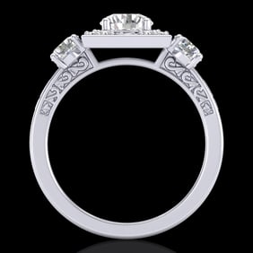 1.55 ctw VS/SI Diamond Solitaire Art Deco 3 Stone Ring 18k White Gold