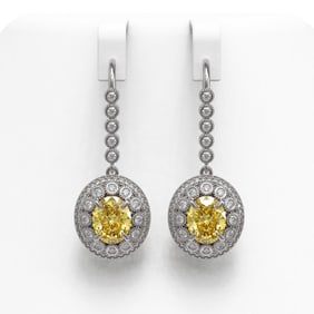 7.65 ctw Canary Citrine & Diamond Victorian Earrings 14K White Gold