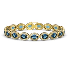 24.32 ctw London Topaz & Diamond Micro Pave Halo Bracelet 10k Yellow Gold