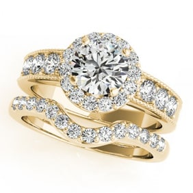 2.21 ctw Certified VS/SI Diamond 2pc Wedding Set Halo 14k Yellow Gold
