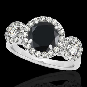 1.75 ctw Certified VS Black Diamond Solitaire Halo Ring 10k White Gold