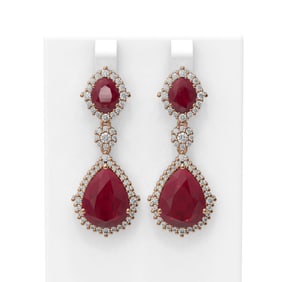 29.36 ctw Ruby & Diamond Earrings 18K Rose Gold