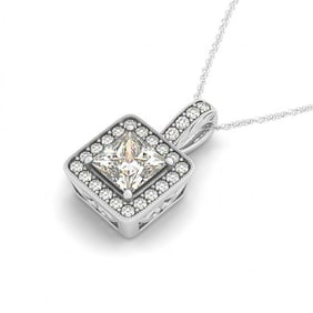 1.5 ctw Princess VS/SI Diamond Solitaire Halo Necklace 14k White Gold