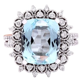 Aquamarine Diamond Ring 14K White Gold