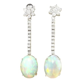 Opal Diamond Earrings 14K White Gold