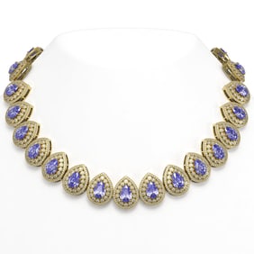 108.42 ctw Tanzanite & Diamond Victorian Necklace 14K Yellow Gold