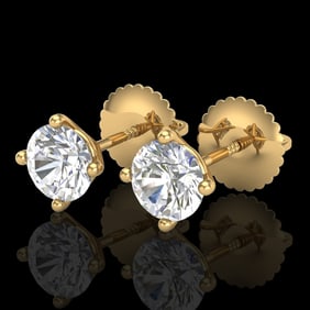 1.01 ctw VS/SI Diamond Solitaire Art Deco Stud Earrings 18k Yellow Gold