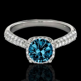 1.50 ctw SI Certified Fancy Blue Diamond Solitaire Halo Ring 10k White Gold