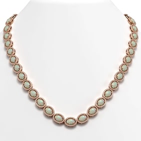32.42 ctw Opal & Diamond Micro Pave Halo Necklace 10k Rose Gold