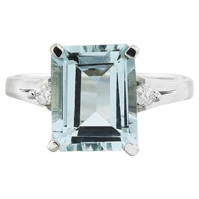 Beautiful Aquamarine Diamond Ring 14K White Gold