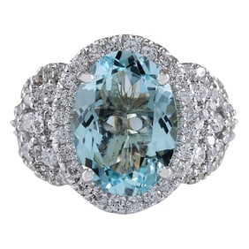 Aquamarine Diamond Ring 14K White Gold